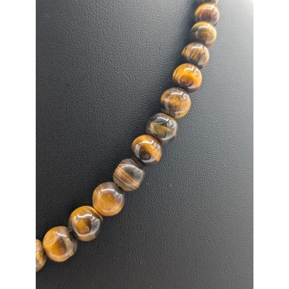 Vintage Single Strand Graduated Tiger's Eye Bead Barrel Clasp 18" Necklace - Picture 5 of 6